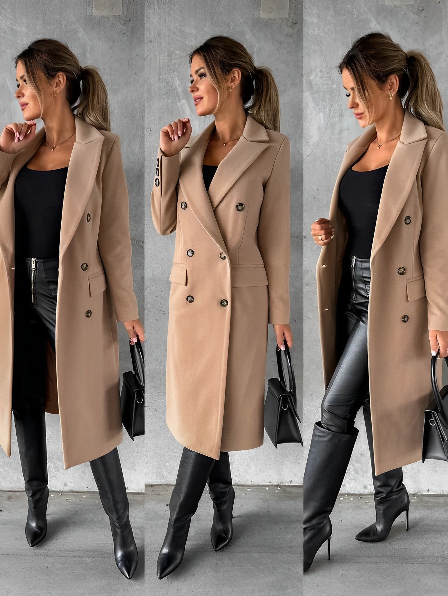 Thalia® | Elegant double-breasted long wool coat