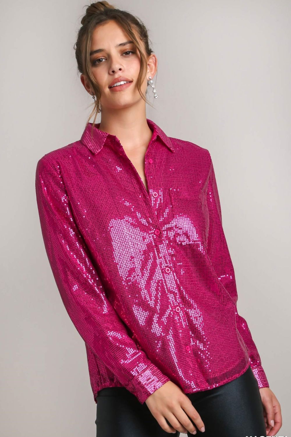 Teresa® | Long-sleeved shirt with sequins and side chest pocket