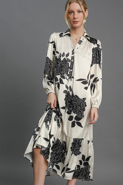 Tamara® | Dress with ruffle hem and floral print collar