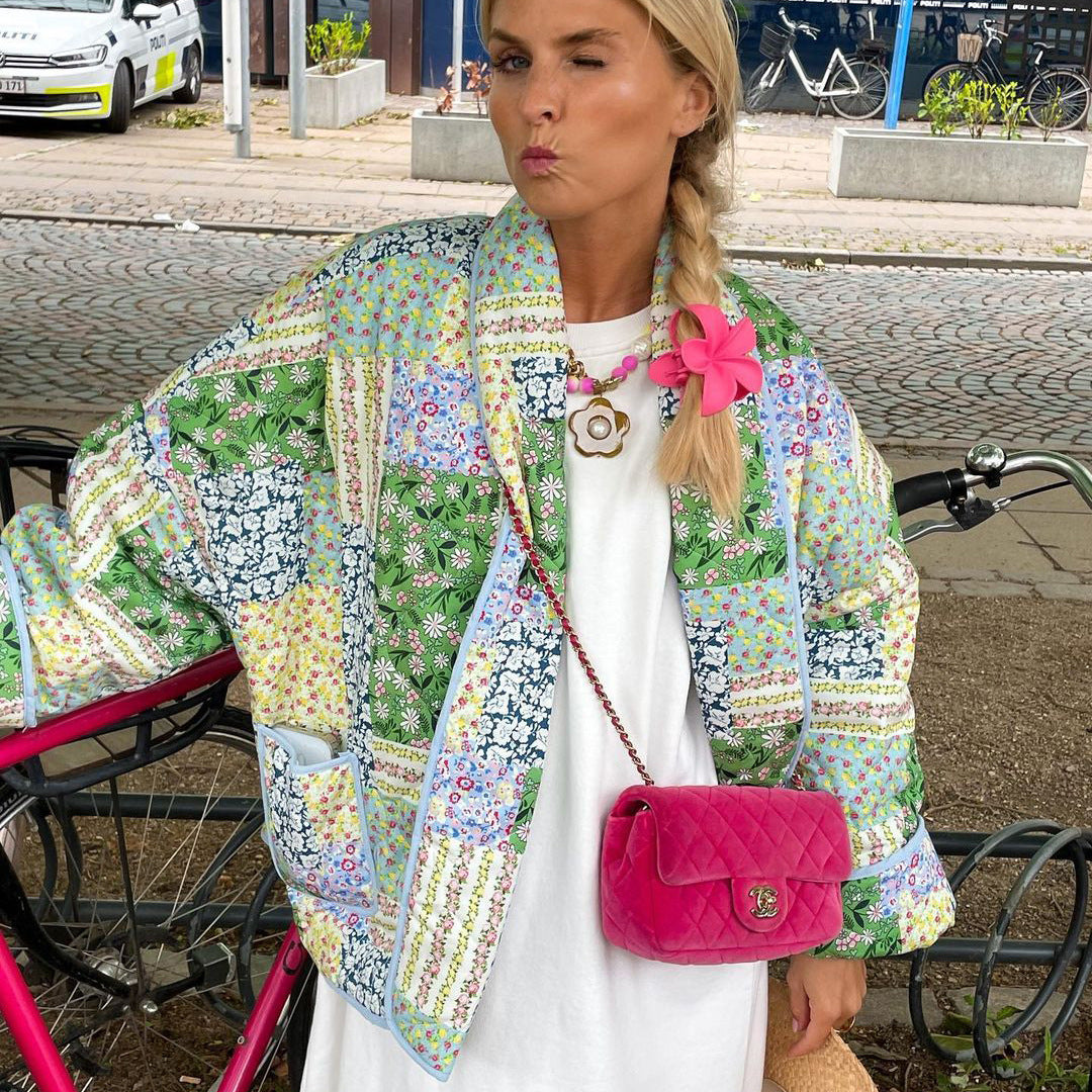 Teresa® | Green padded women's jacket with vintage floral print