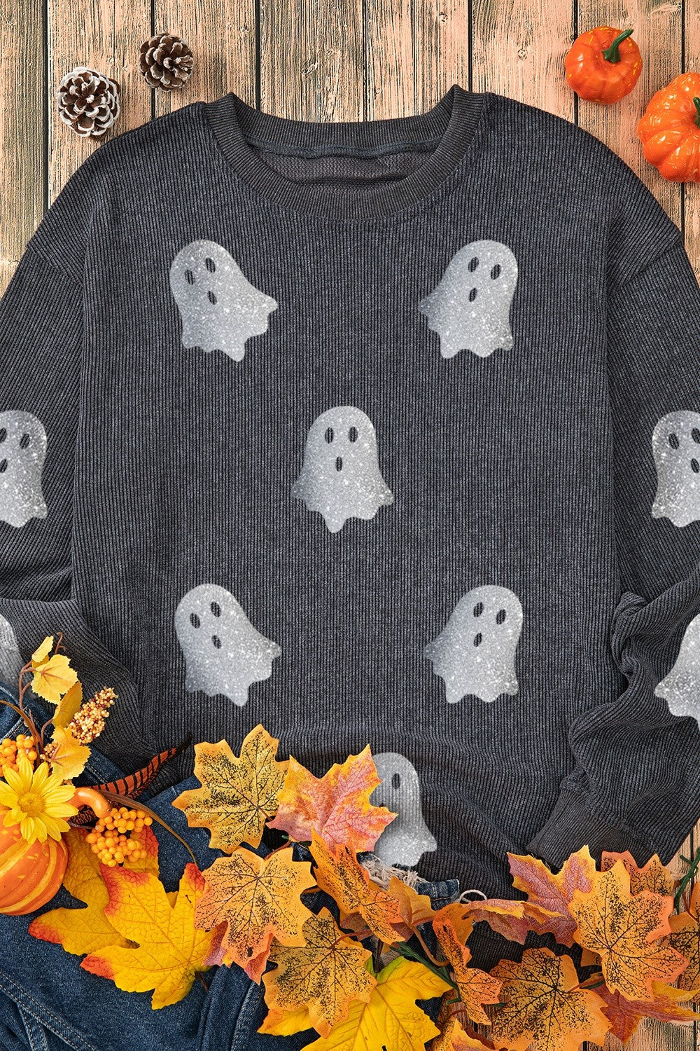 Teresa® | Glittery long-sleeved Ghost crewneck sweatshirt