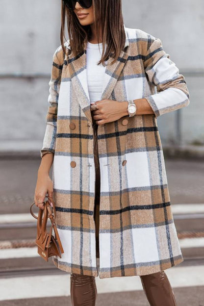 Priscilla® | Women's mid-length double-breasted checked wool coat