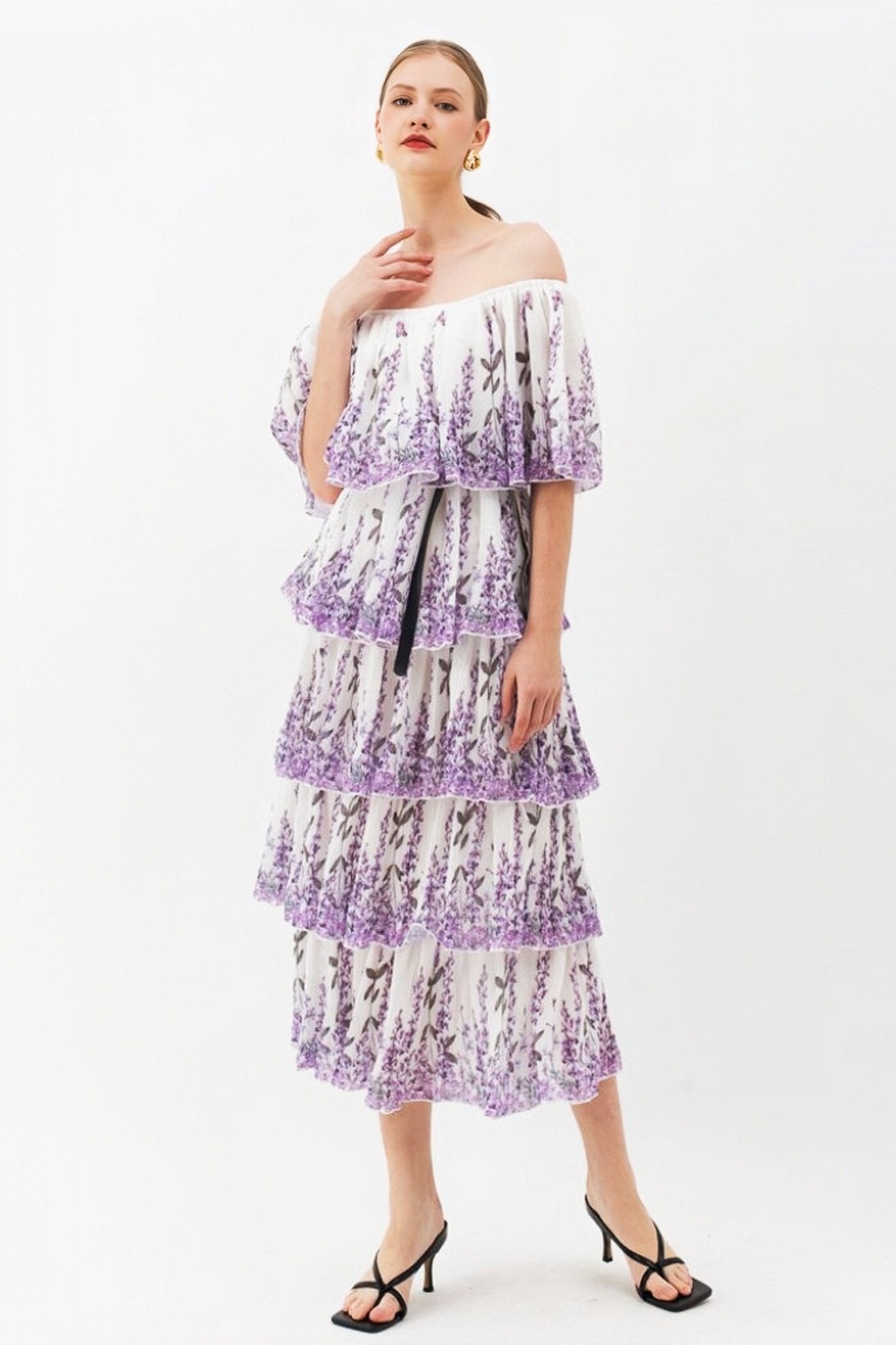 Tania® | Printed neat midi dress with pleats