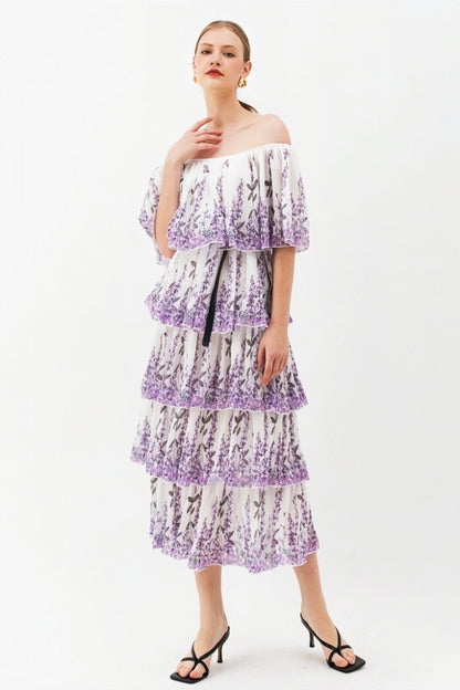 Tania® | Printed neat midi dress with pleats