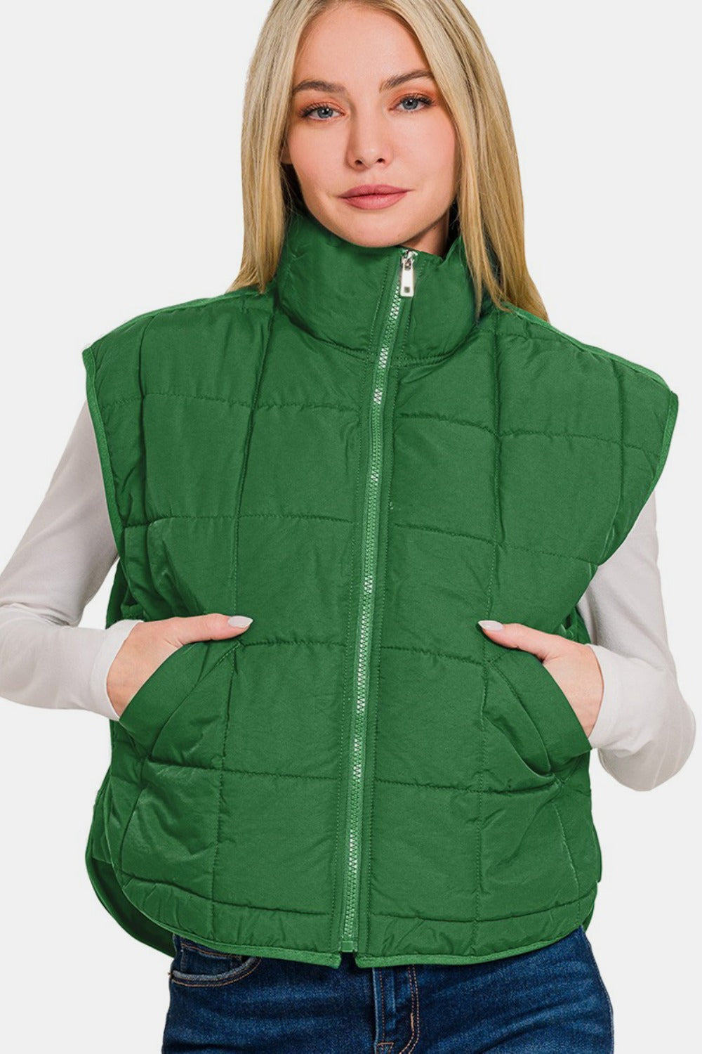 Alicia® | Cropped puffer vest from Zenana with zip and pockets