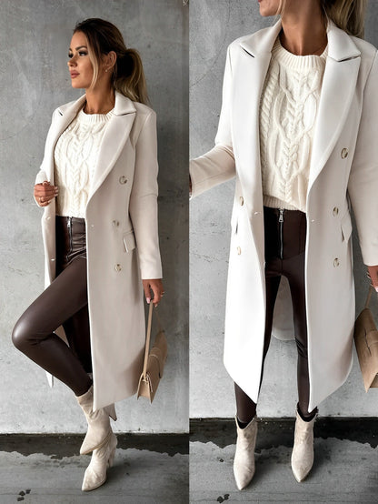 Thalia® | Elegant double-breasted long wool coat