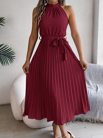 Zenaida® | Sleeveless midi dress with pleated tie waist