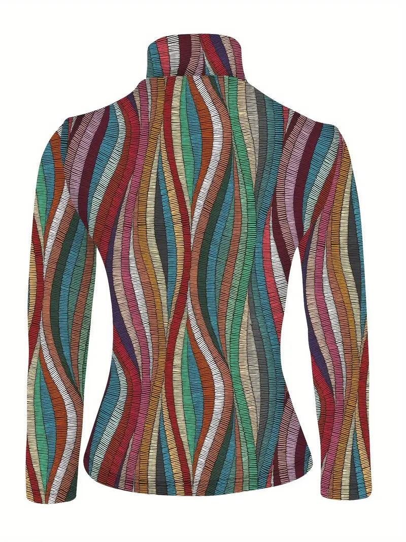 Wendy® | Multicolored long-sleeved top with stand-up collar