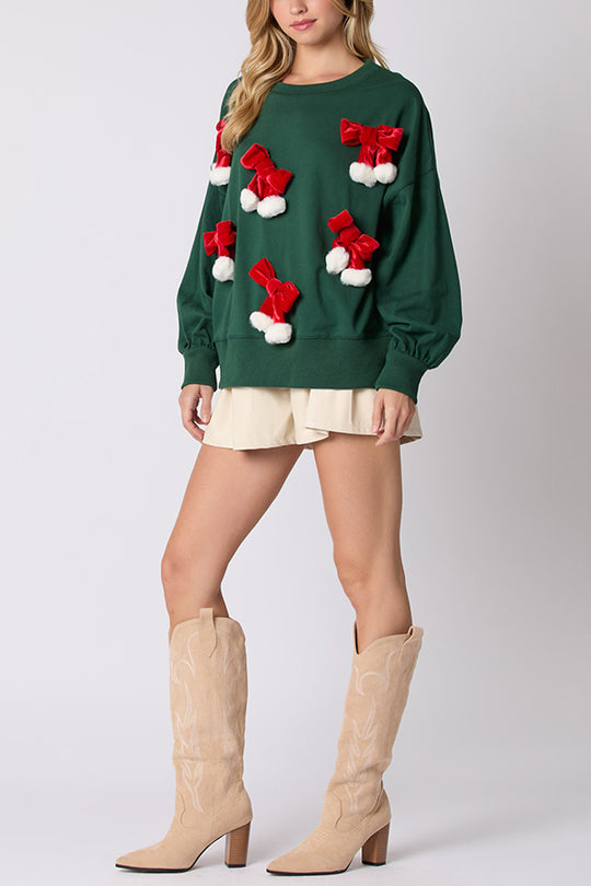 Victoria® | Casual long-sleeved sweatshirt with Christmas bow and decoration