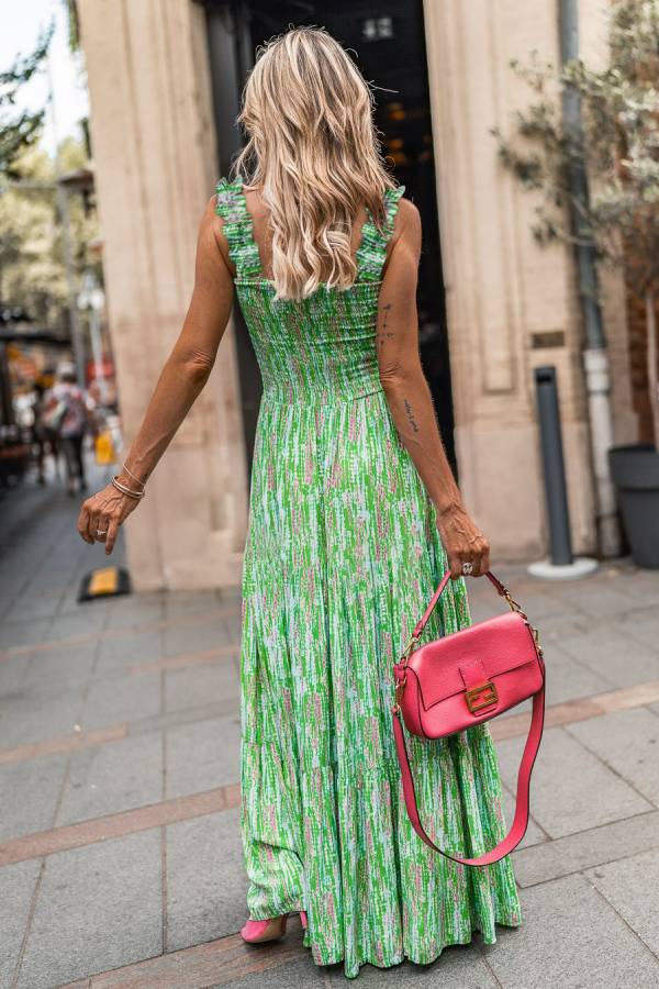 Tamar® | Green French sleeveless suspender skirt with floral pattern