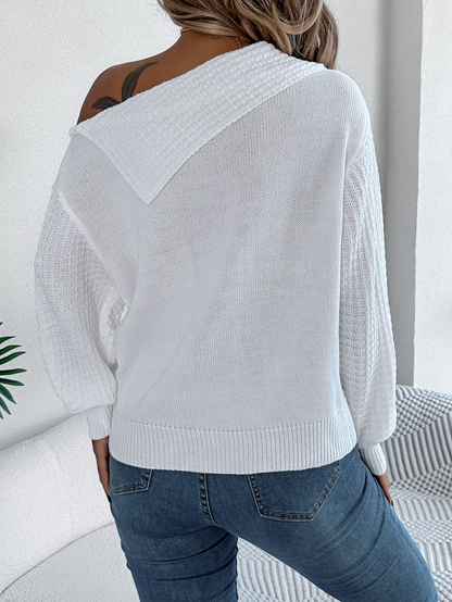 Yolaina® | Off-the-shoulder, long-sleeved sweater with lapels