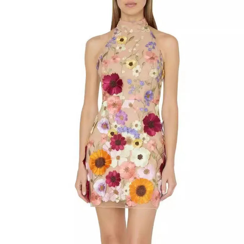 Willow® | Halter neck bodycon dress with floral embroidery