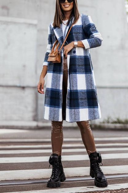 Priscilla® | Women's mid-length double-breasted checked wool coat