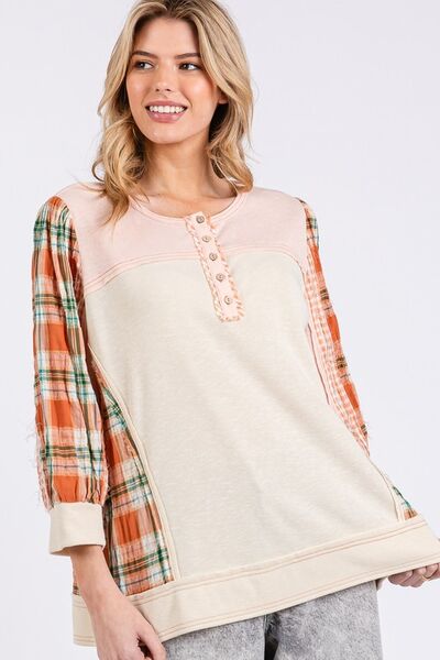 Ximena® | Checked top with exposed seam and button detail