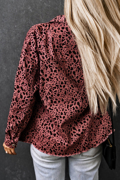 Tamara® | Chic pink denim shirt jacket with leopard print