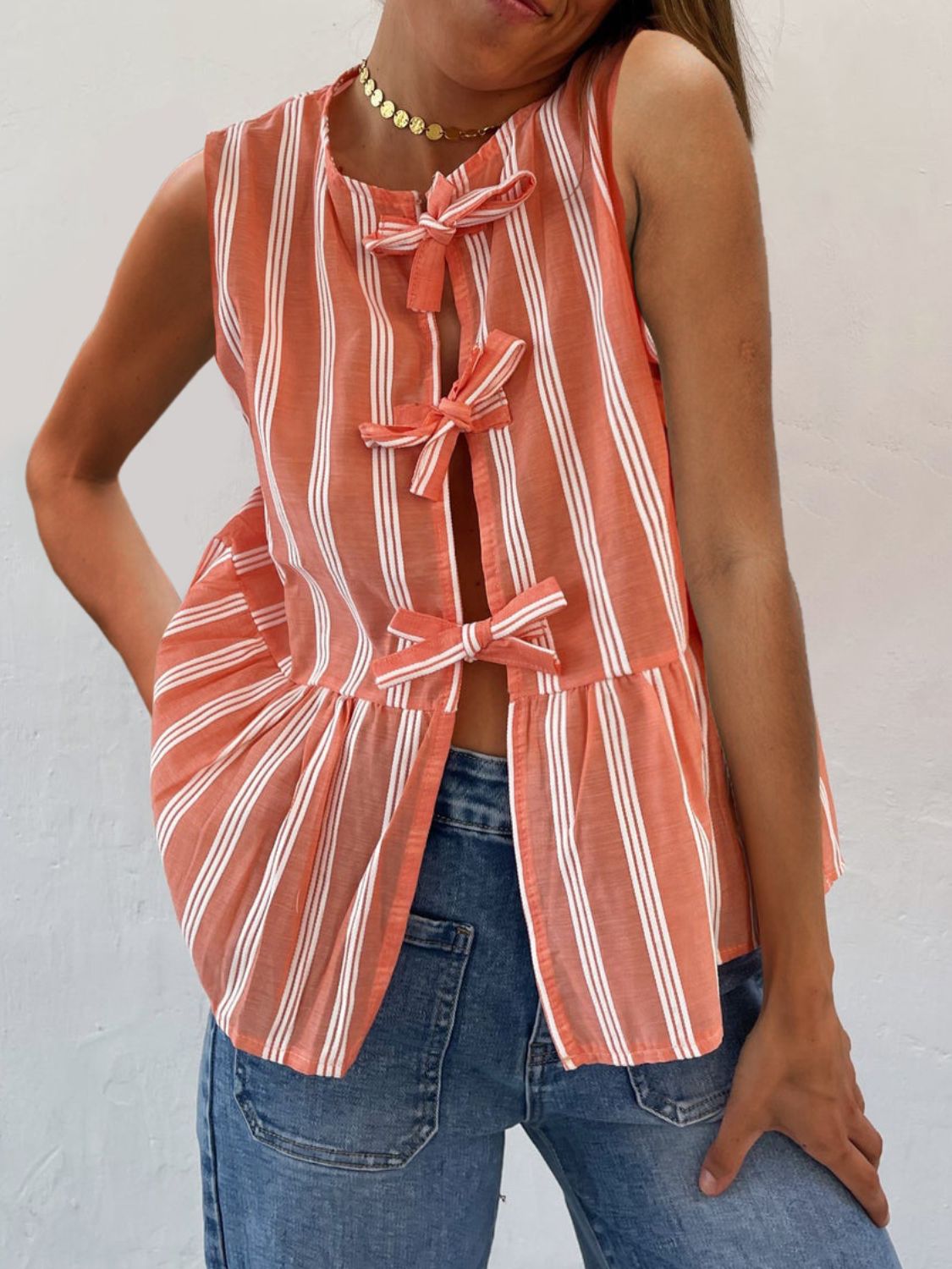 Pilar® | Tied striped crew neck tank top