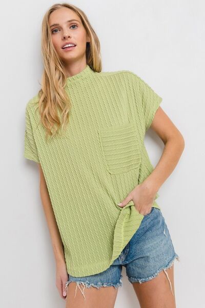 Wanda® | Structured knit top with a stand-up collar and short sleeves