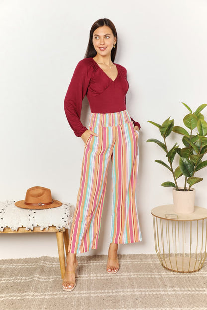 Nuria® | Striped smocked waist trousers with pockets from Double Take