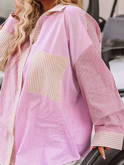 Nadia® | Oversized striped long sleeve collared shirt