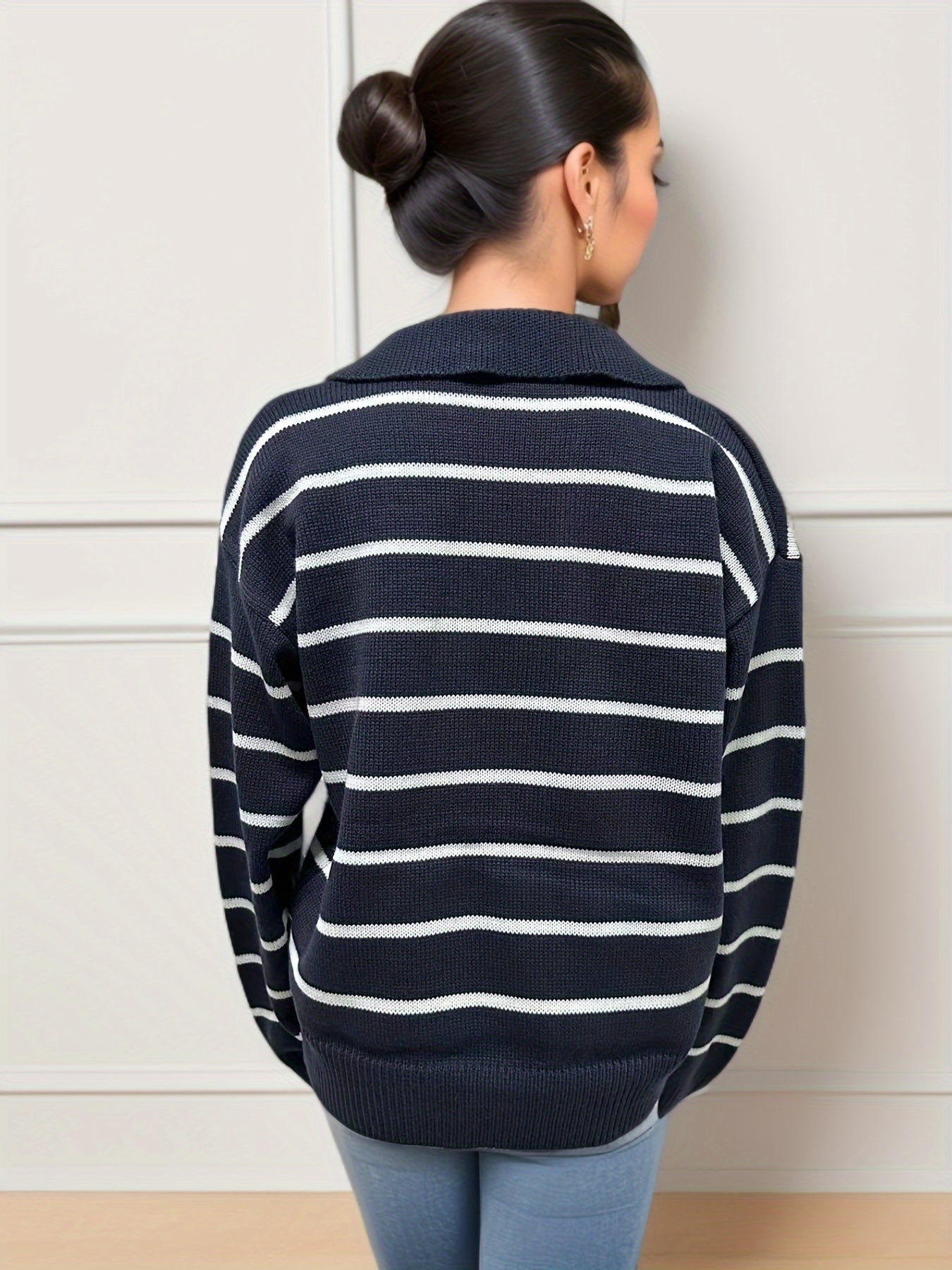 Pilar® | Knitted sweater with dropped shoulders and striped print