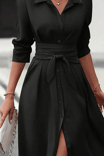 Tess® | Long sleeve midi shirt dress with collar neckline