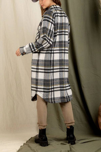 Posey® | Coat with checked print and dropped shoulders