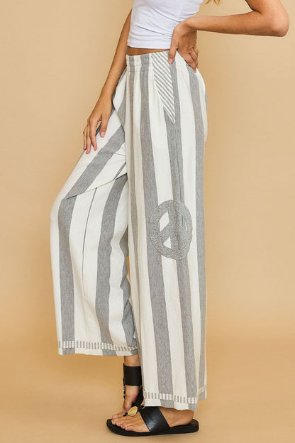 Vittoria® | Striped wide-leg pants with peace sign patch