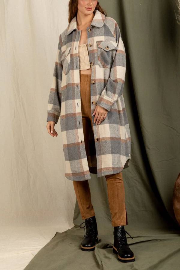 Posey® | Coat with checked print and dropped shoulders