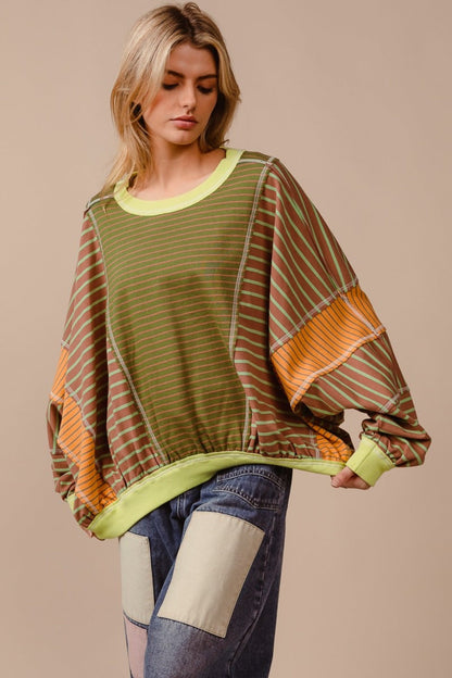 Yara® | BiBi color block striped crew neck sweatshirt