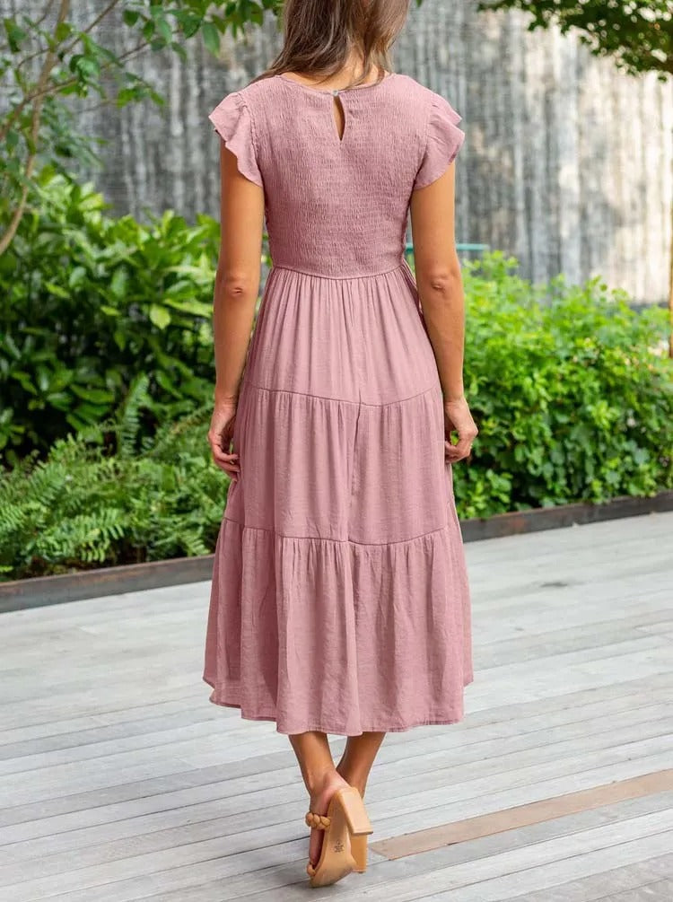 Talia® | Elegant summer dress with pleats and ruffles