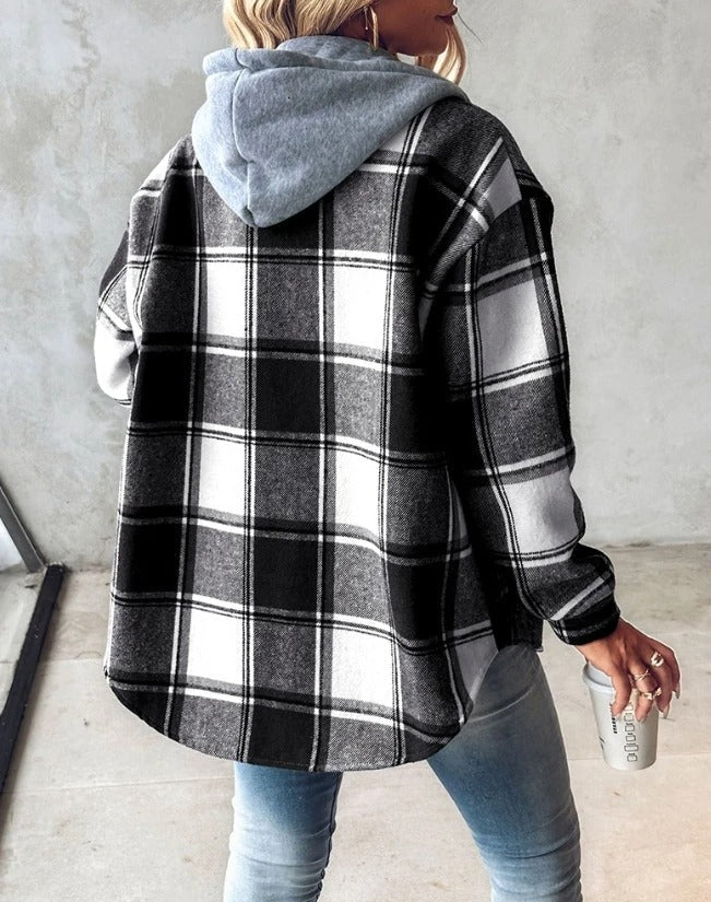 Yadira® | Oversized hooded checked jacket for women