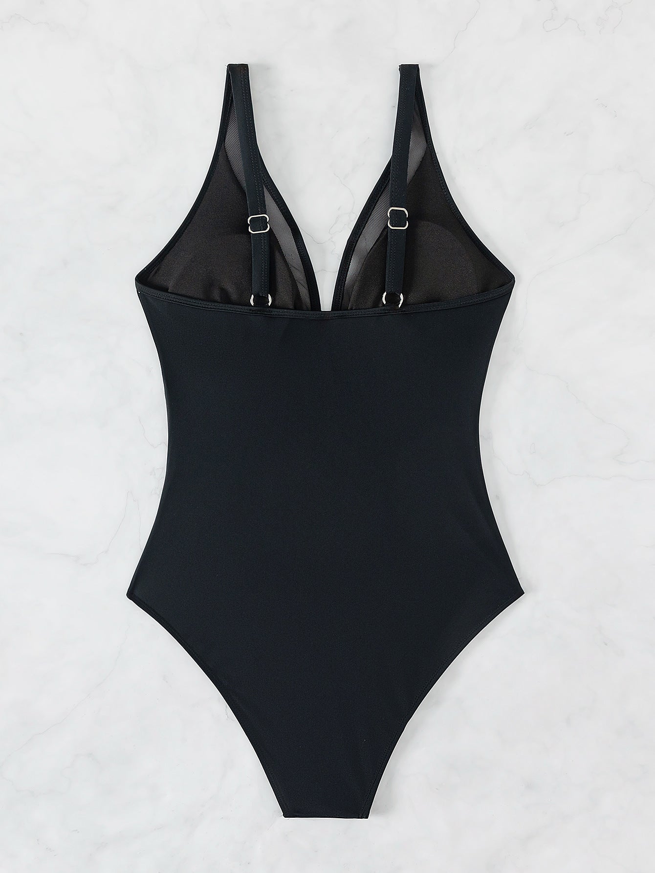 Sierra® | Black ruched elegant mesh V-neck swimsuit