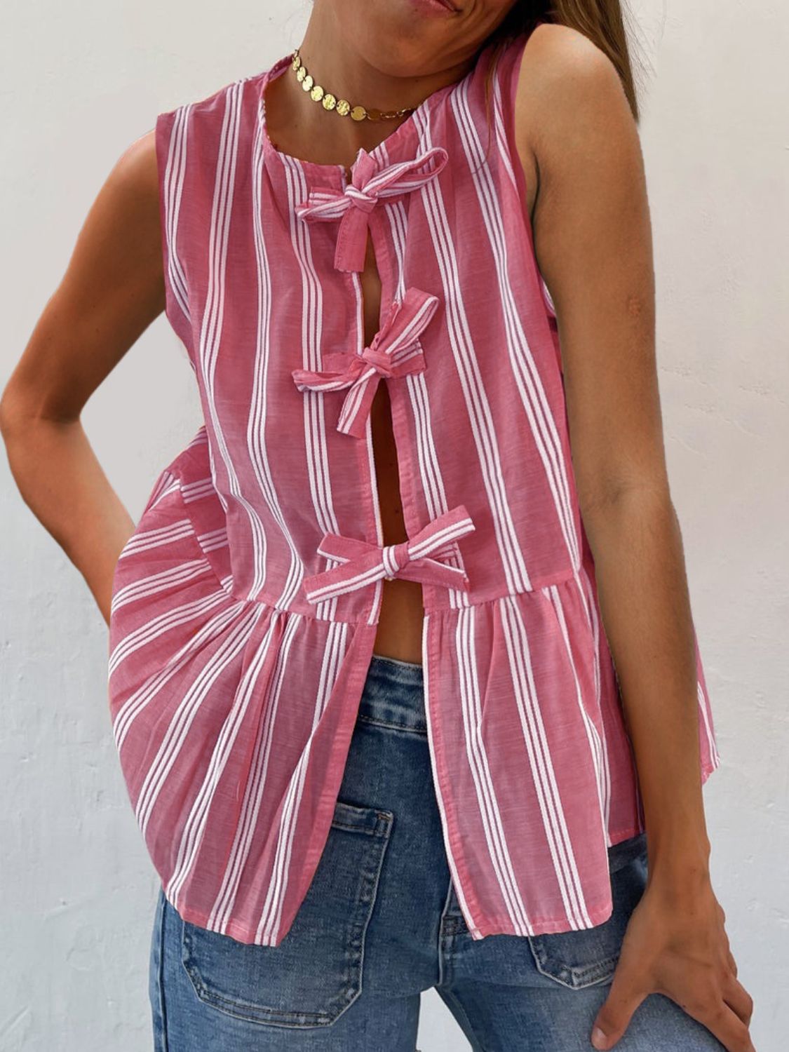 Pilar® | Tied striped crew neck tank top