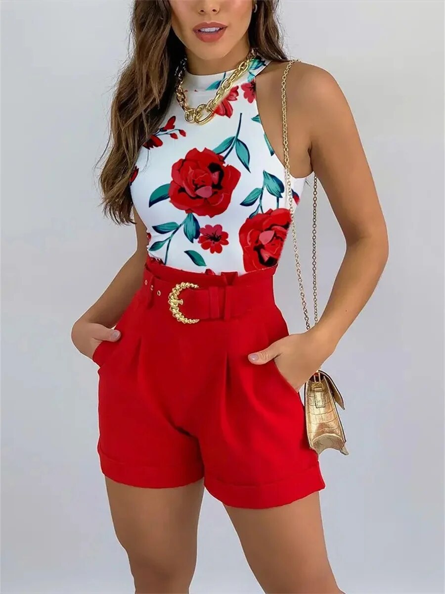 Zulema® | Halter blouse and highwaist shorts set for women