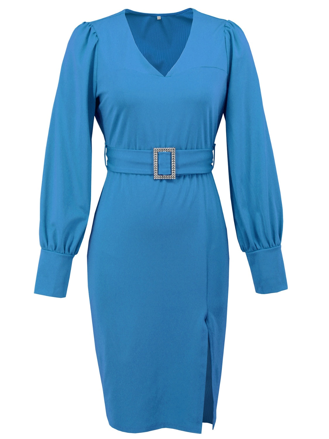 Verity® | Long-sleeved, knee-length dress with a V-neck and slit