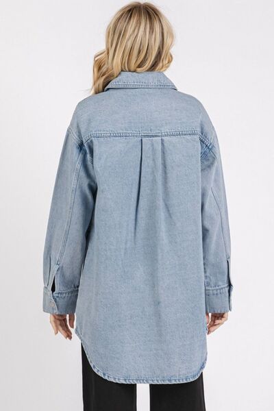 Tamara® | Long-cut denim jacket with patch pockets in a light wash