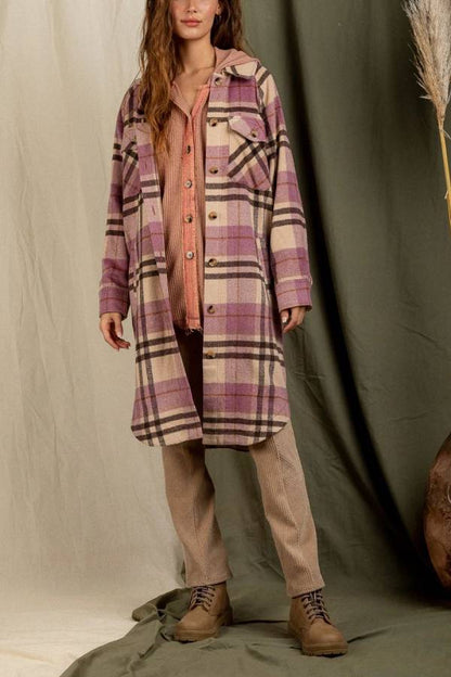 Posey® | Coat with checked print and dropped shoulders