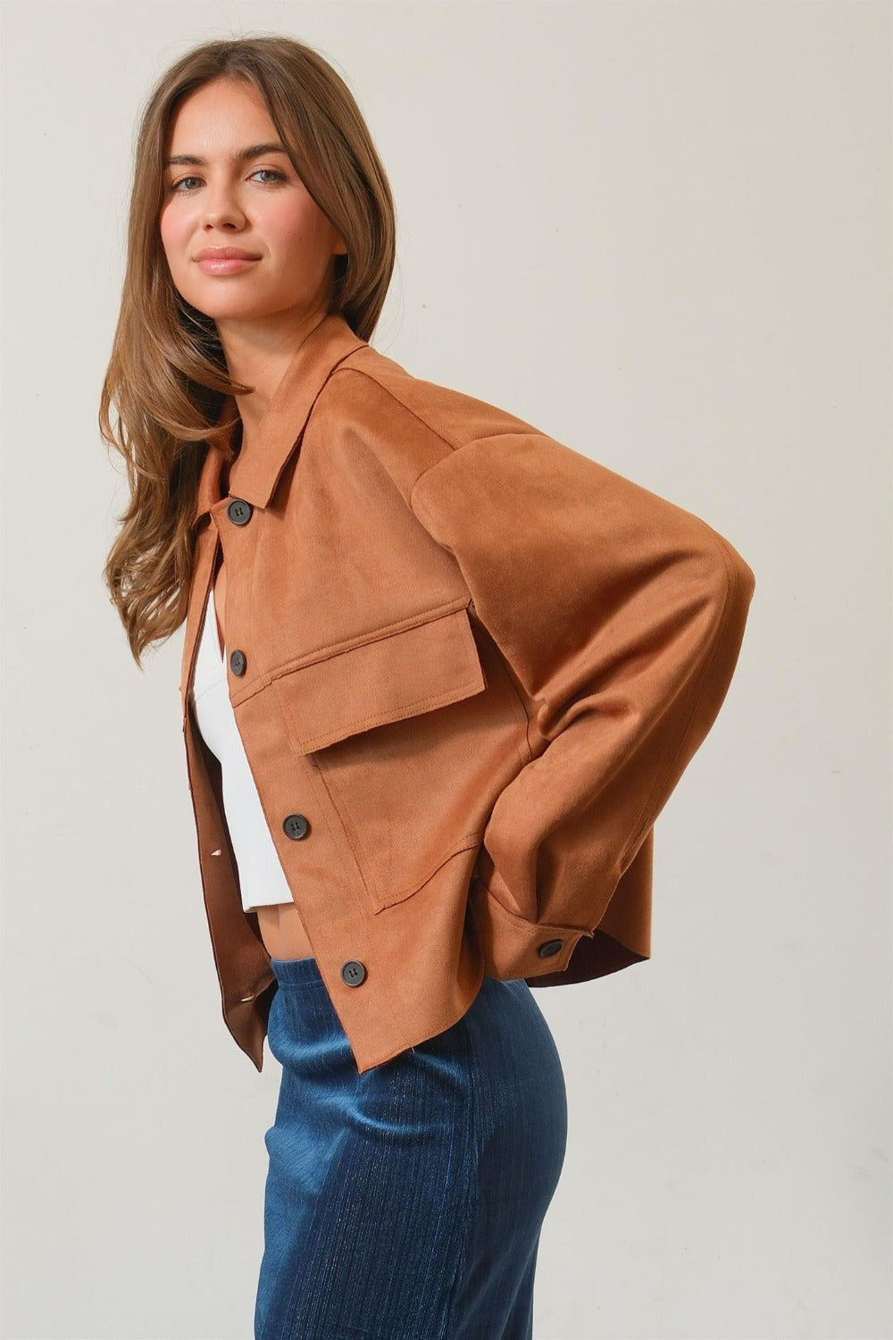 Nathalie® | Short suede jacket with button placket