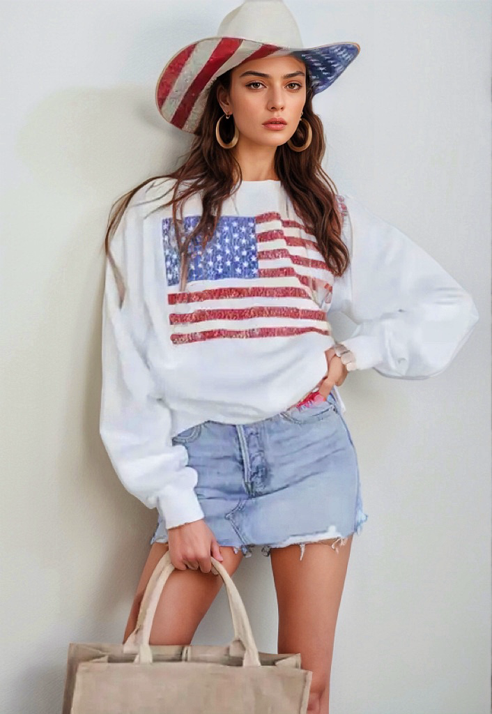 Xandra® | Long sleeve crew neck sweatshirt with US flag