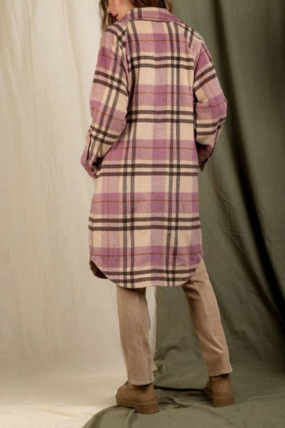 Posey® | Coat with checked print and dropped shoulders