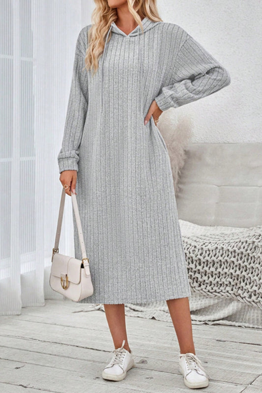 Yvonne® | Long sleeve hooded dress with side slit and drawstring