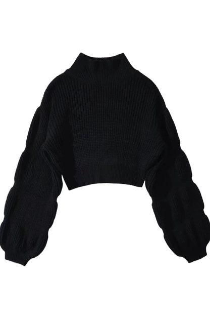 Waleska® | Loose, thick turtleneck sweater with puff sleeves