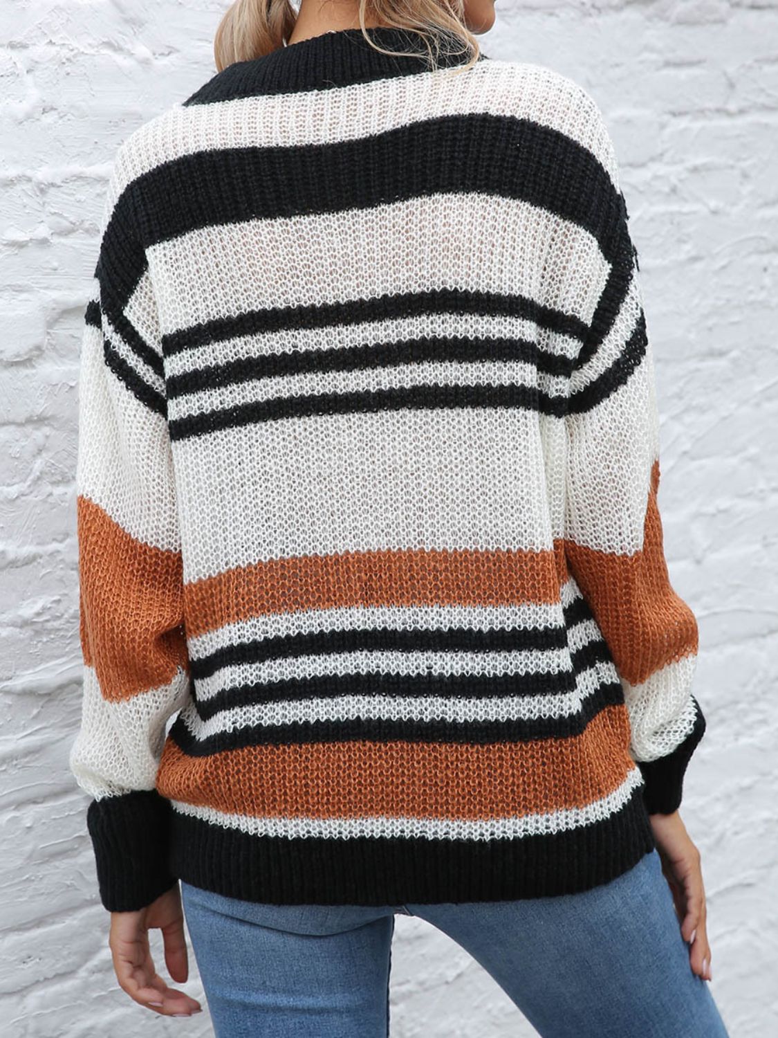 Nadine® | Contrasting striped long-sleeved sweater with a crew neck