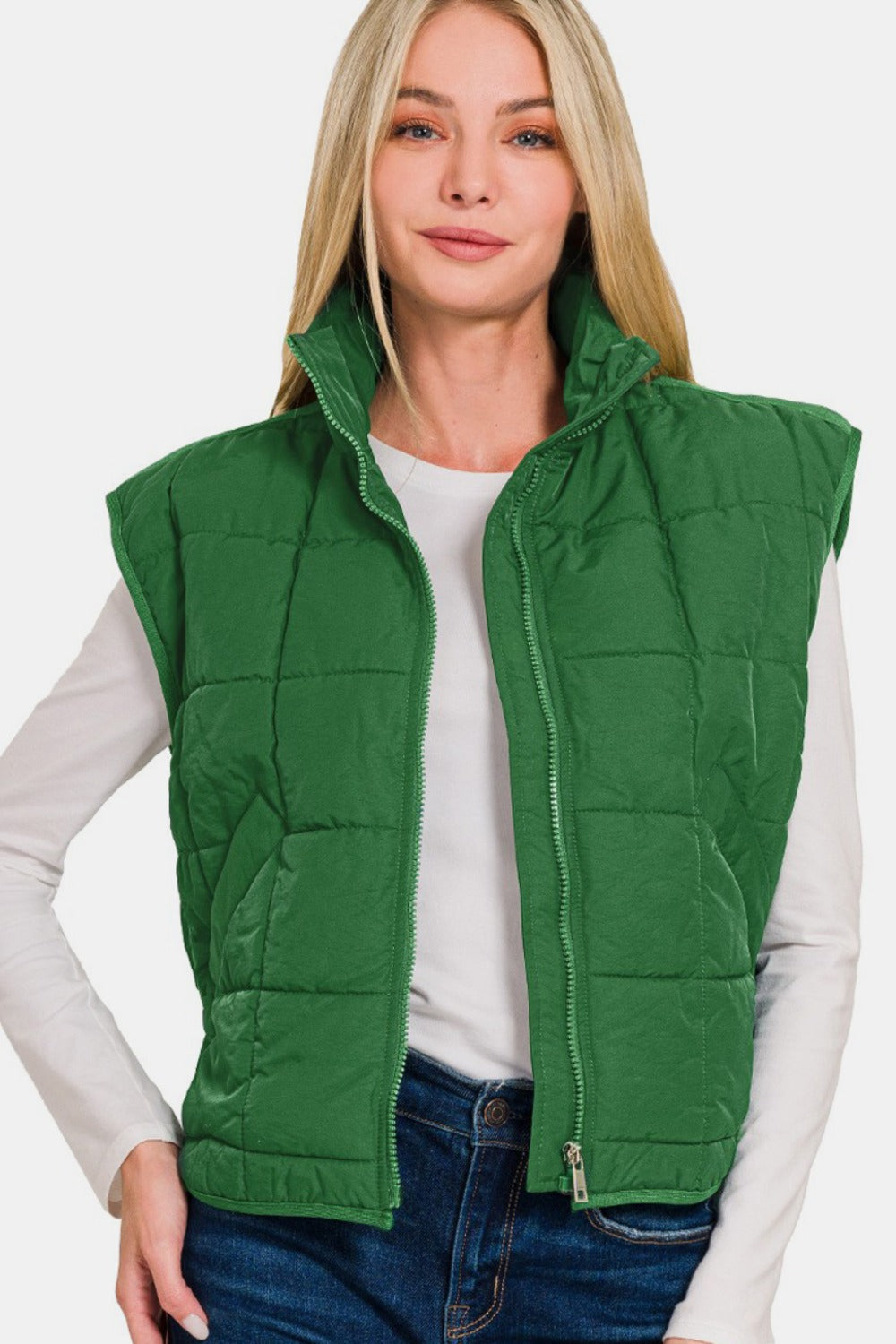 Alicia® | Cropped puffer vest from Zenana with zip and pockets