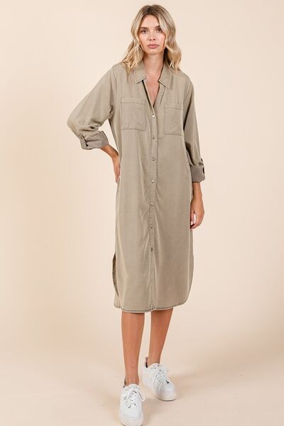 Yolanda® | Long sleeve shirt dress with button placket