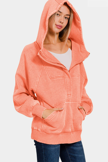 Zenaida® | Zenana Acid Wash Fleece Kangaroo Hoodie