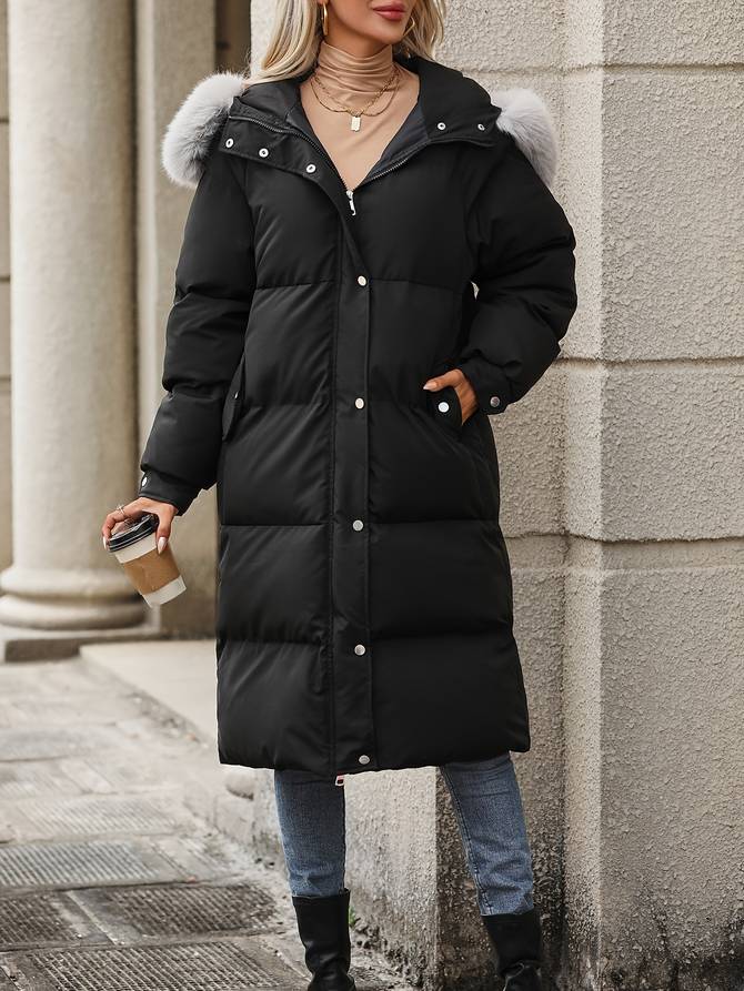 Zuleyka® | Long puffer winter coat with fur collar