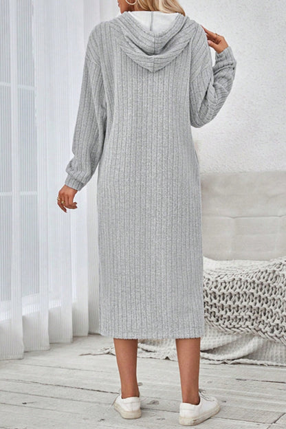 Yvonne® | Long sleeve hooded dress with side slit and drawstring