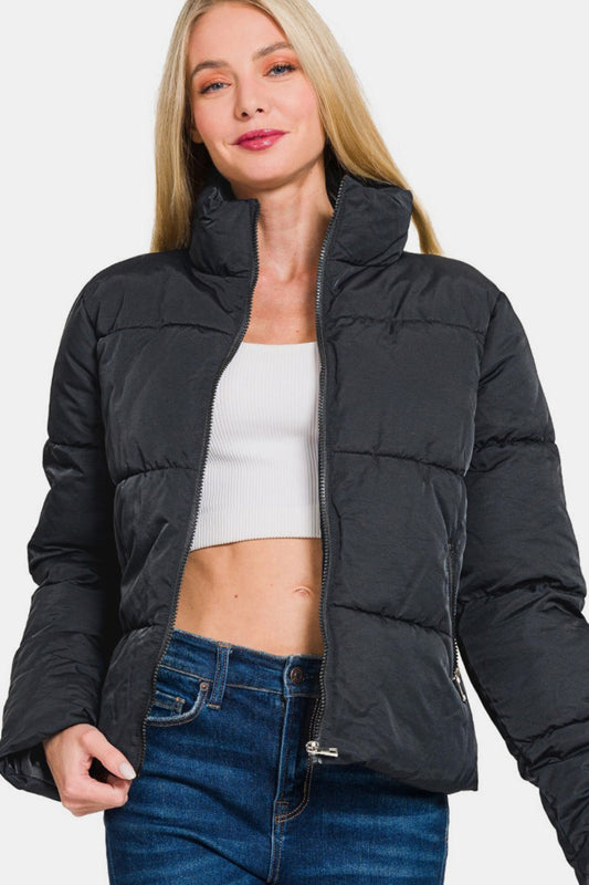 Andrea® | Zenana turtleneck puffer jacket with zip and pockets