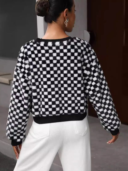 Tatjana® | Checked long-sleeved crew neck sweatshirt